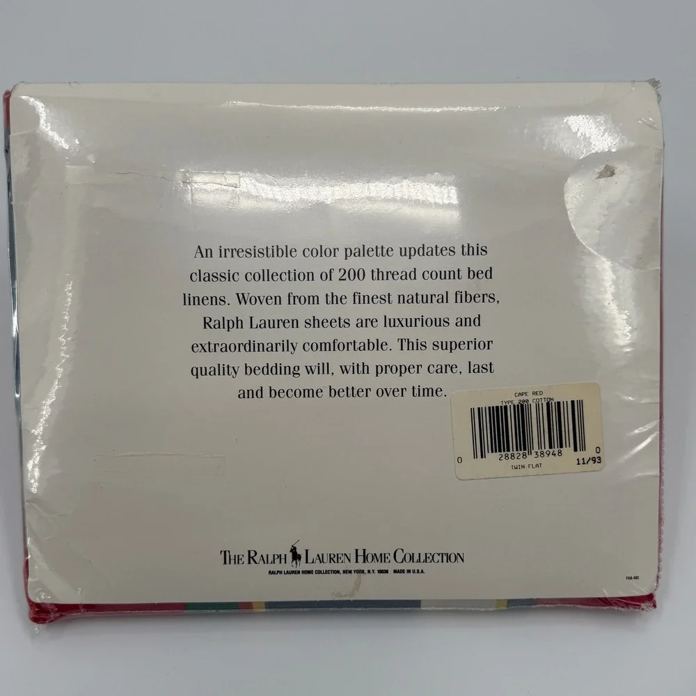 Vintage Ralph Lauren‎ Cape Red Stripe Twin Flat Sheet Made In USA Sealed